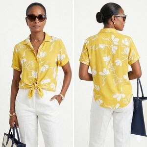 Faithfull the Brand Yellow Floral Short-Sleeve Button-Down